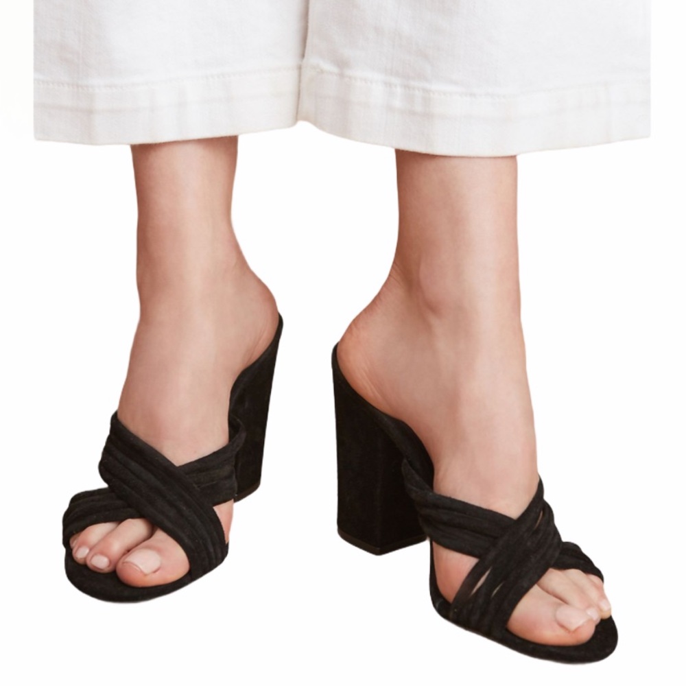 Suede Strappy Heeled Mules - 6 US | 37 EUR